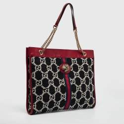 Pre Owned Gucci Red/Black Jumbo GG Tweed Large Rajah Tote