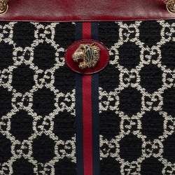 Pre Owned Gucci Red/Black Jumbo GG Tweed Large Rajah Tote