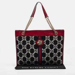 Pre Owned Gucci Red/Black Jumbo GG Tweed Large Rajah Tote