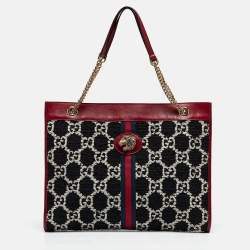 Pre Owned Gucci Red/Black Jumbo GG Tweed Large Rajah Tote