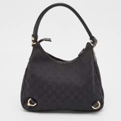 Pre Owned Gucci Black GG Canvas and Leather Abbey D-Ring Hobo
