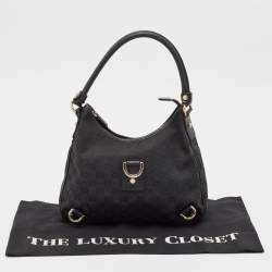 Pre Owned Gucci Black GG Canvas and Leather Abbey D-Ring Hobo