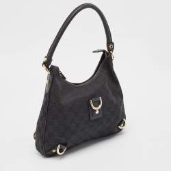 Pre Owned Gucci Black GG Canvas and Leather Abbey D-Ring Hobo