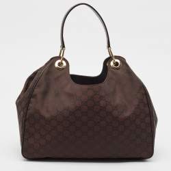 Pre Owned Gucci Dark Brown GG Nylon Colbert Hobo