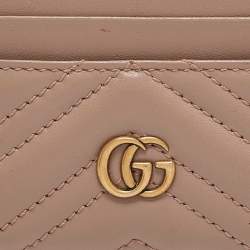 Gucci Beige Matelassé Leather GG Marmont Card Holder