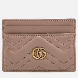 Gucci Beige Matelassé Leather GG Marmont Card Holder