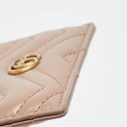 Gucci Beige Matelassé Leather GG Marmont Card Holder