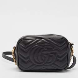 Gucci Black Matelasse Leather Mini GG Marmont Shoulder Bag