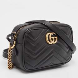 Gucci Black Matelasse Leather Mini GG Marmont Shoulder Bag
