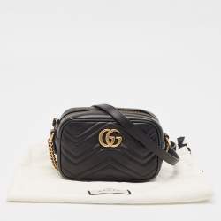 Gucci Black Matelasse Leather Mini GG Marmont Shoulder Bag