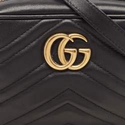 Gucci Black Matelasse Leather Mini GG Marmont Shoulder Bag