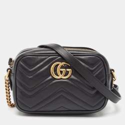 Gucci Black Matelasse Leather Mini GG Marmont Shoulder Bag
