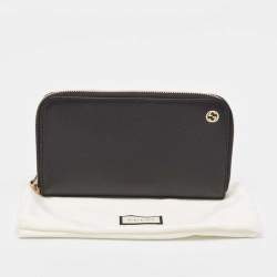 Gucci Black Leather Interlocking G Zip Continental Wallet