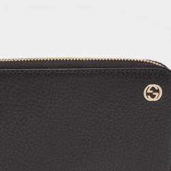 Gucci Black Leather Interlocking G Zip Continental Wallet