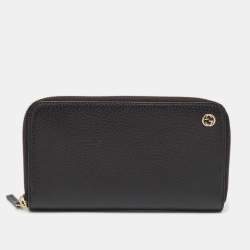 Gucci Black Leather Interlocking G Zip Continental Wallet