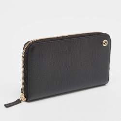 Gucci Black Leather Interlocking G Zip Continental Wallet