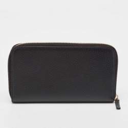 Gucci Black Leather Interlocking G Zip Continental Wallet