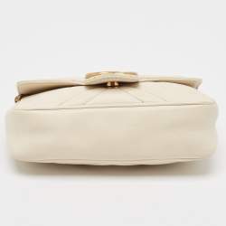 Pre Owned Gucci Off White Matelassé Leather Super Mini GG Marmont Shoulder Bag