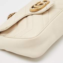 Pre Owned Gucci Off White Matelassé Leather Super Mini GG Marmont Shoulder Bag