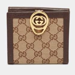 Gucci Brown/Beige GG Canvas and Leather Interlocking Icon French Wallet