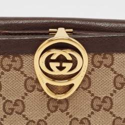 Gucci Brown/Beige GG Canvas and Leather Interlocking Icon French Wallet