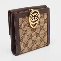 Gucci Brown/Beige GG Canvas and Leather Interlocking Icon French Wallet