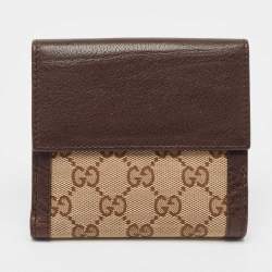 Gucci Brown/Beige GG Canvas and Leather Interlocking Icon French Wallet