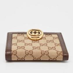 Gucci Brown/Beige GG Canvas and Leather Interlocking Icon French Wallet
