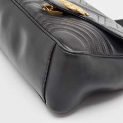 Pre Owned Gucci Black Matelassé Leather Small GG Marmont Top Handle Bag