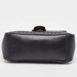 Pre Owned Gucci Black Matelassé Leather Small GG Marmont Top Handle Bag