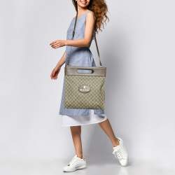 Pre Owned Gucci Beige/Brown GG Supreme Canvas and Leather Neo Vintage Tote