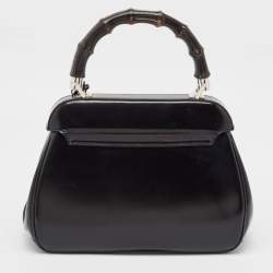 Gucci Black Glossy Leather Bamboo Lady Lock Top Handle Bag