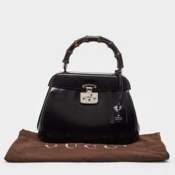 Gucci Black Glossy Leather Bamboo Lady Lock Top Handle Bag