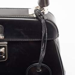 Gucci Black Glossy Leather Bamboo Lady Lock Top Handle Bag