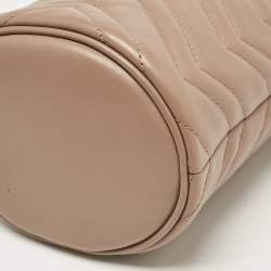 Pre Owned Gucci Beige Matelassé Leather Mini GG Marmont Torchon Bucket Bag      