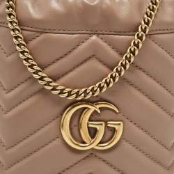 Pre Owned Gucci Beige Matelassé Leather Mini GG Marmont Torchon Bucket Bag      