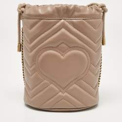 Pre Owned Gucci Beige Matelassé Leather Mini GG Marmont Torchon Bucket Bag      