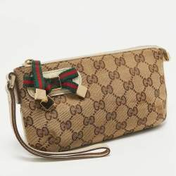 Gucci Beige GG Canvas and Leather Princy Wristlet Clutch