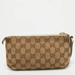 Gucci Beige GG Canvas and Leather Princy Wristlet Clutch