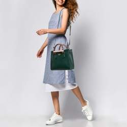 Pre Owned Gucci Green Leather Small Bamboo Diana Tote