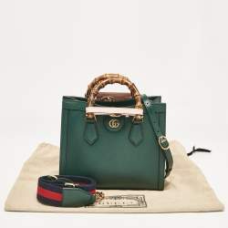 Pre Owned Gucci Green Leather Small Bamboo Diana Tote