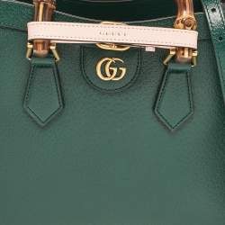 Pre Owned Gucci Green Leather Small Bamboo Diana Tote