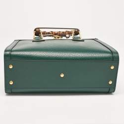 Pre Owned Gucci Green Leather Small Bamboo Diana Tote