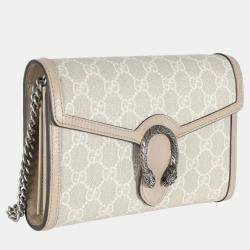 Gucci Beige White GG Supreme Canvas Dionysus Mini Chain Wallet