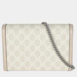 Gucci Beige White GG Supreme Canvas Dionysus Mini Chain Wallet