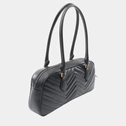 Pre Owned Gucci Black Leather GG Marmont Medium Tote Bag