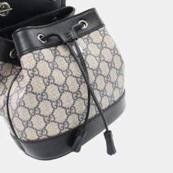 Pre Owned Gucci White Navy Coated Canvas Leather Offdia GG Supreme Backpack