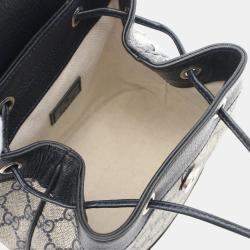 Pre Owned Gucci White Navy Coated Canvas Leather Offdia GG Supreme Backpack