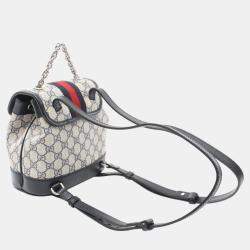 Pre Owned Gucci White Navy Coated Canvas Leather Offdia GG Supreme Backpack