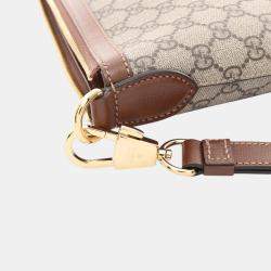Pre Owned Gucci Beige Brown Coated Canvas Leather GG Supreme Shoulder Bag